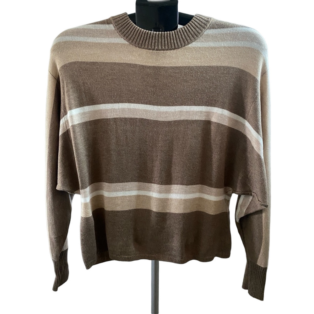 Magaschoni Women’s Striped Crewneck Sweater in Brown & Cream, Size XS​